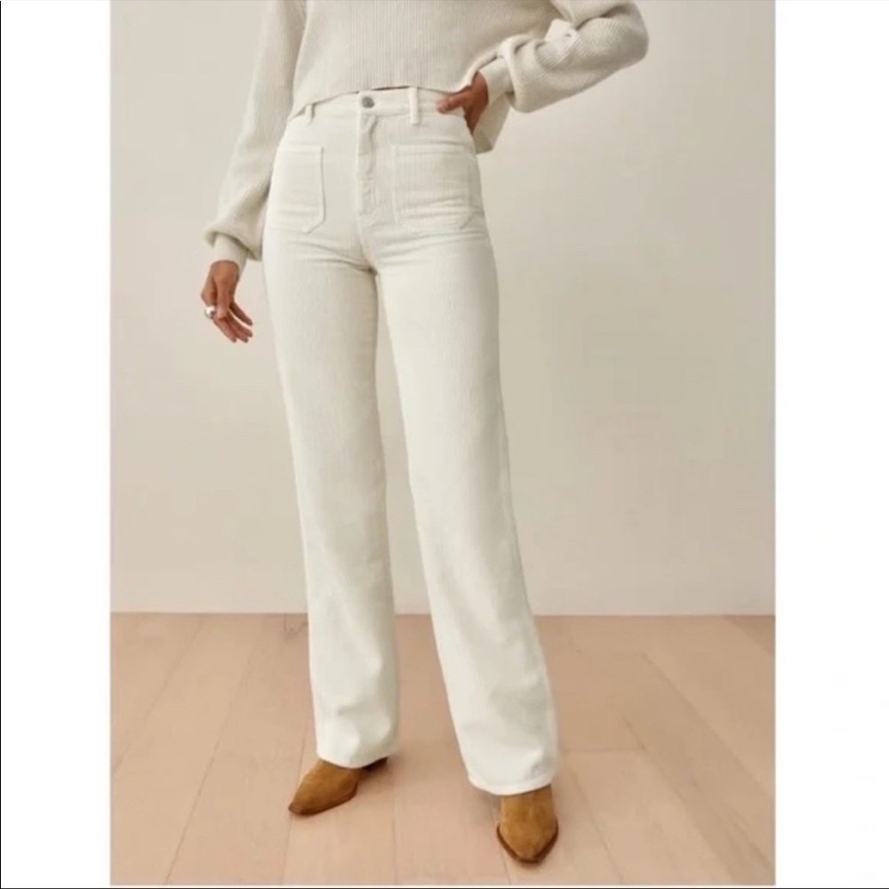 REFORMATION Alyssa High Rise Wide Leg Corduroy Pants in Vintage White Size US 26